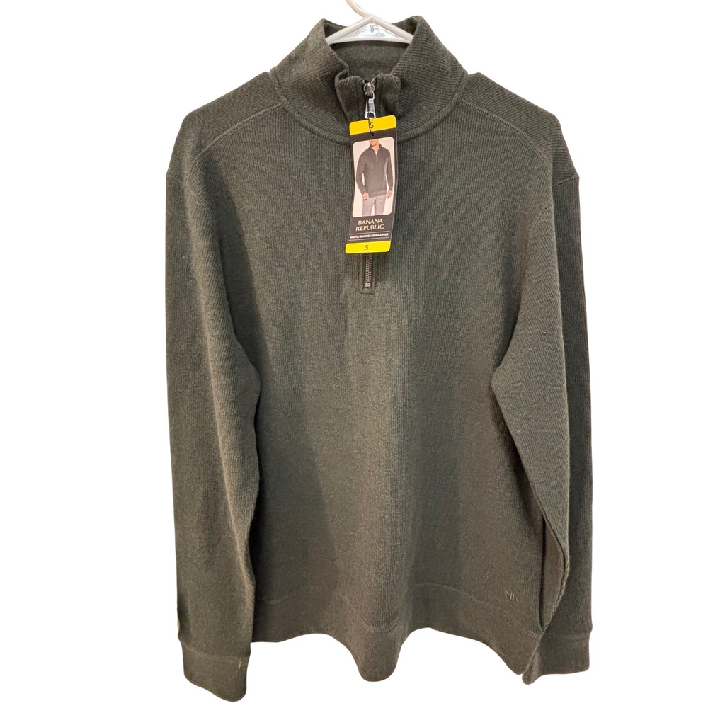 Banana Republic Mens Waffle Quarter Zip Pullover Green Sweater Small NWT 1799236
